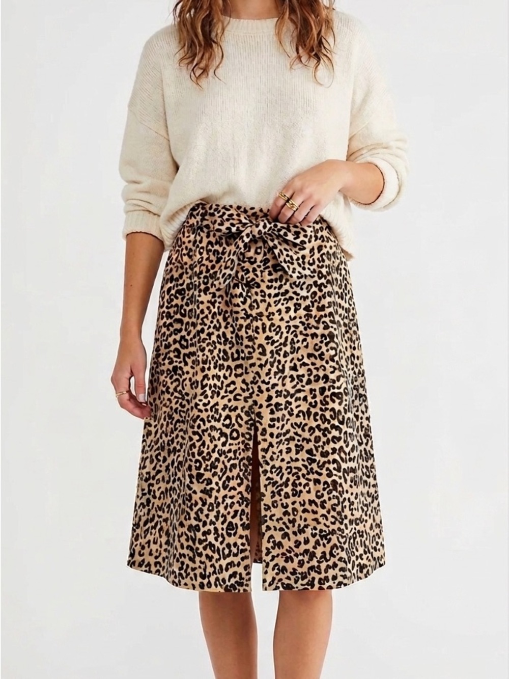 1901 Leopard Print A-Line Skirt with Belt & Pockets